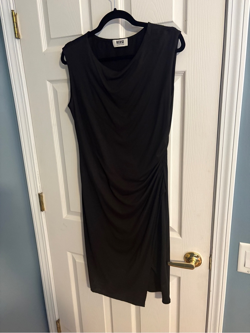 Black Sleeveless Draped Sheath Dress